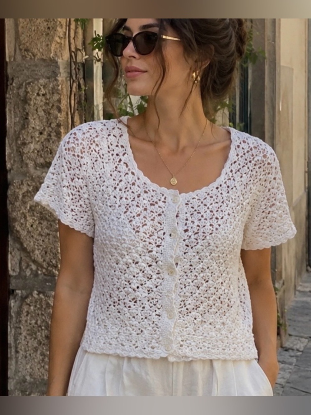 Krashetta by Rania 100% Cotton Hand Crochet Cardigan – White – Size S